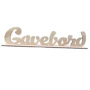 Gavebord med træbogstaver til fest og fejring.